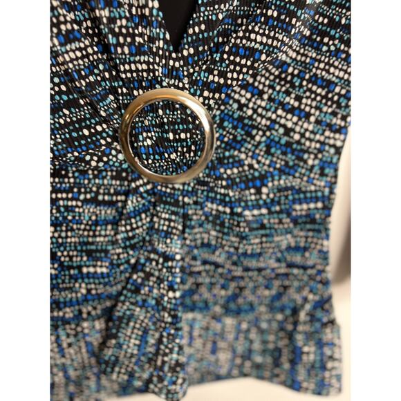 Bay Studio Career Petite PS 3/4 Sleeve Blue/Black Pattern Blouse - Picture 3 of 8